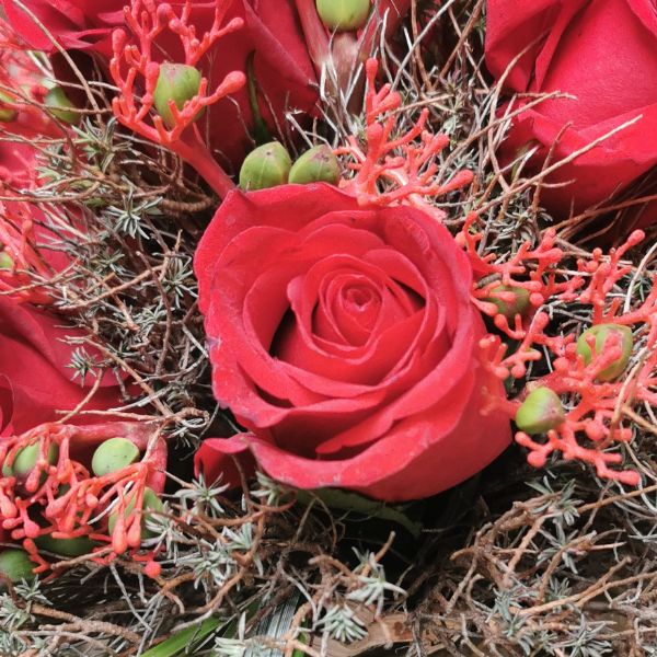 Bouquet Rose Rosse e Jatropha